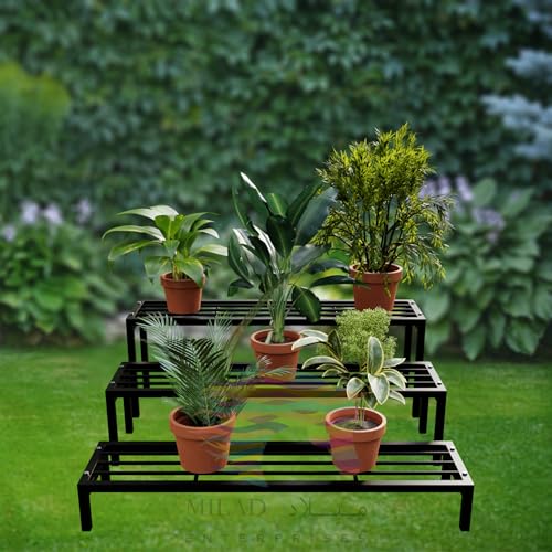 Image of Saifix Plant Stand for Balcony Rust Proof Metal 3 Tier Planters for Living Room Pot Stand For Outdoor and Indoor (Black, 69*25*38 cm)