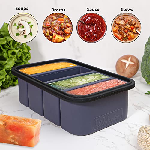 webake Suppe Einfrieren Behälter Silikon Extra Große Gefrierbehälter mit Deckel für 4 Perfekte Portionen 250ml Lebensmittelbehälter Vorratsbehälter 1 Stück für Suppe, Brühe, Sauce, Eiswürfel, Grau