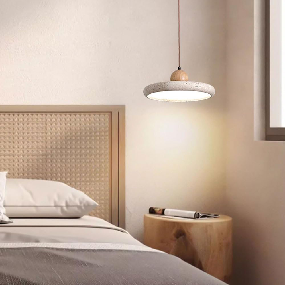 Grande Suspension en Pierre Naturelle réglable Bol en travertin français Lampe Suspendue pour Chambre Salon Wabi Sabi luminaire 28W LED Moderne scandinave Cuisine Suspension