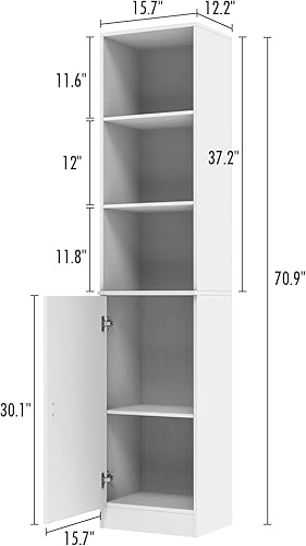 Miniatura 3 de AIEGLE Estantería de 5 estantes, estantería alta con puerta de cristal, estantería de biblioteca, gabinete de almacenamiento, juego de 8 piezas de