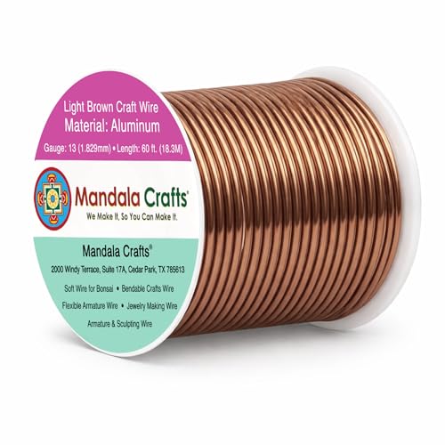 Image of Mandala Crafts 13 Gauge Light Brown Anodized Aluminum Craft Wire, 60 FT | Colored, Flexible, Bendable, for Bonsai, Armature, Sculpting, Wire Wrapping, Jewelry Making, Weather & Tarnish Resistant