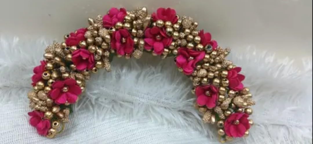 Hair Accessories Fancy Party Bridal Wedding Fabric/Artificial Rose Flower Bun Juda Hair Gajra For Women's Flower Hair Accessory Veni For Hair For Bride (Pink) 3