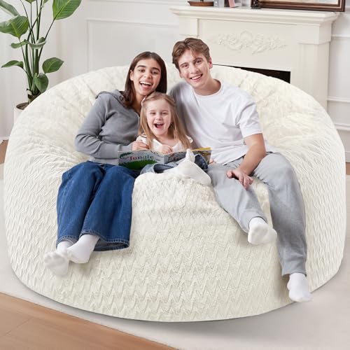 Image of HABUTWAY 5FT Bean Bag Chair,Giant Bean Bag Chairs for Adults,Big Bean Bags with Memory Foam Filled, Large Beanbag Chairs with Chevron Plush Cover-White