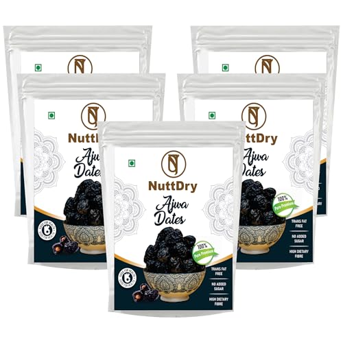 Image of NuttDry Premium Fresh Ajwa Dates Original 5kg (5 Packs Of 1kg) | Iron & Fibre Rich Naturally Sweet Without Added Sugar | Dry Fruits & Nuts | All Natural | No Preservatives | Khajur | Khajoor | Khejur
