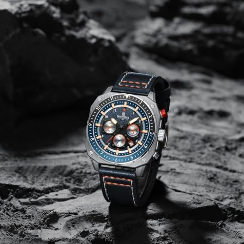 Image of NAVIFORCE NF8057 Square Vintage Military Chronograph Genuine Leather Analog Watch