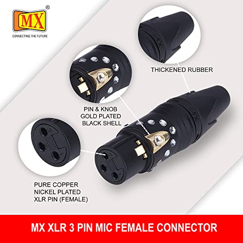 Image of MX 3 Pin XLR connector Microphone Connector pin Pure Copper Nickel Plated Pins1 for High Conductivity microphone cable connector PERENT (3 PIN CRYSTAL DESIGN, Pack of 10, Female Connector)