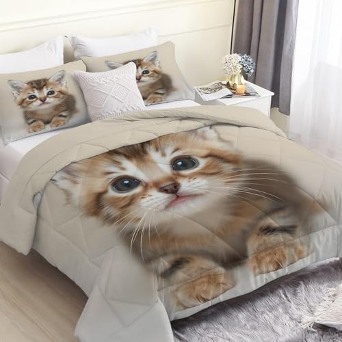 FamHarbor Juego de edredón reversible sin funda de edredón de 7,5 tog con estampado de gato, suave y cómodo para todas las estaciones (135 x 200 cm) con 2 fundas de almohada B265