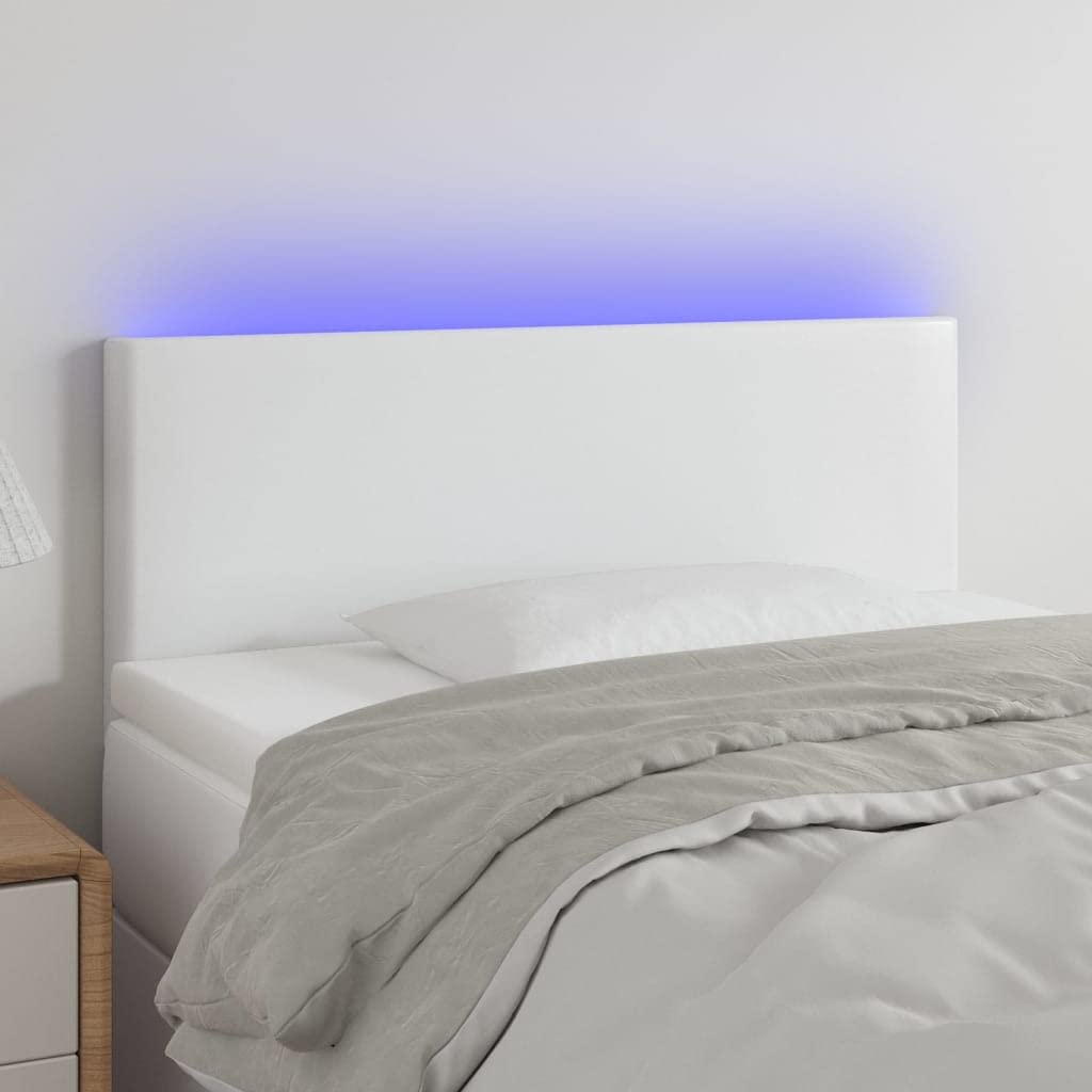 Cabecero blanco con LED, 90 x 5 x 78/88 cm, de piel sintética, muebles, camas y accesorios (6,08 kg)