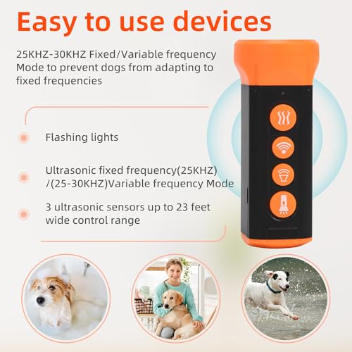 RU40- Anti-Barking Device with 4 Ultrasonic Heads, 15m Range, Rechargeable Dog Deterrent with Training Mode, SOS Light & Auto Function - Pet Behavior Control for Yard Protection