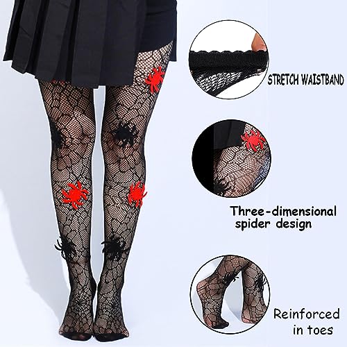 Image of CanB Skull Fishnet Stockings Sexy High Waist Tights Halloween Pumpkin Thigh High Pantyhose for Women