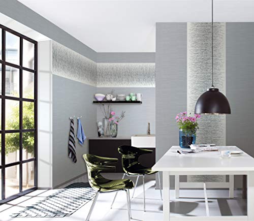 rasch Tapete 413809 – weiße Vliestapete in 3D-Optik mit feinen Linien im metallischen Silber und Grau – 10,05m x 53cm (L x B)