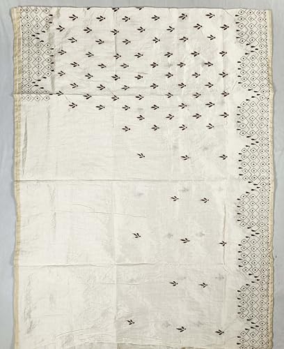 Image of SHRISTI CLOTHINGS Women's Hand Embroidered Cotton Silk Kantha Stitch Saree with Blouse Piece (SB430324 TWD72)