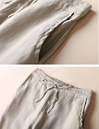 Iximo Women's Tapered Pants 100% Linen Drawstring Back Elastic Waist Pants Trousers With Pockets (Khaki, S) #TOP3