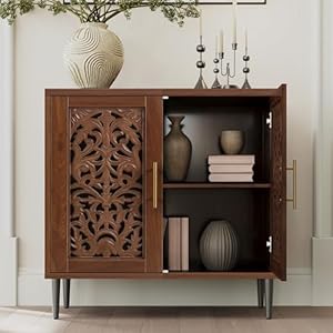 ARTPOWER Accent Cabinet with 2 Doors, Vintage Hollow Carving Buffet Cabinet, Sideboards and Buffets with Storage Credenza for Living Room, Kitchen, Dining Room, Entryway, Hallway, Walnut ARTPOWER Accent Cabinet with 2 Doors Vintage Hollow Carving Buffet Cabinet Sideboards and Buffets with Storage Credenza for Living Room Kitchen Dining Room Entryway Hallway Walnut