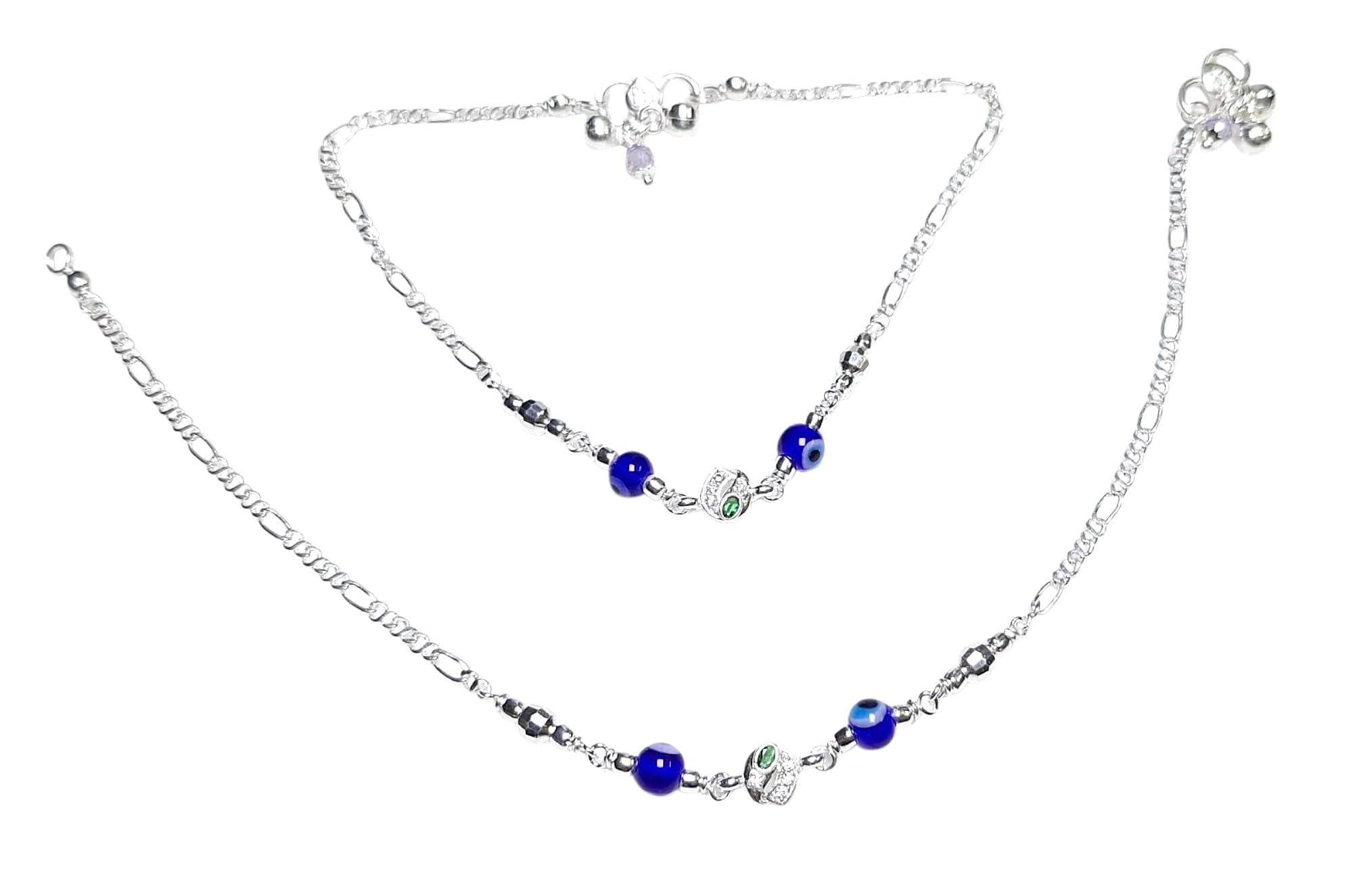 Silver Anklet For Women Chandi Ki Payal Evil Eye Stone Size-10.5 Inches Weight- 22Gm-image-46