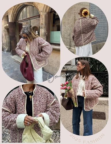 Omoone Women's Cropped Quilted Jacket in Floral Red - Lightweight Puffer Cardigan for Every Occasion - Image 4