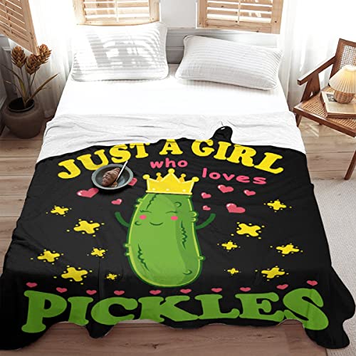 Image of Pickle Blanket Funny Gift for Girl Women Comfy Plush-Just A Girl Who Loves Pickles Fleece Throws Food Lightweight Sheet Super Soft Teen Kid Quilt Flannel Blankets for Bedding Sofa-40x50 Inches