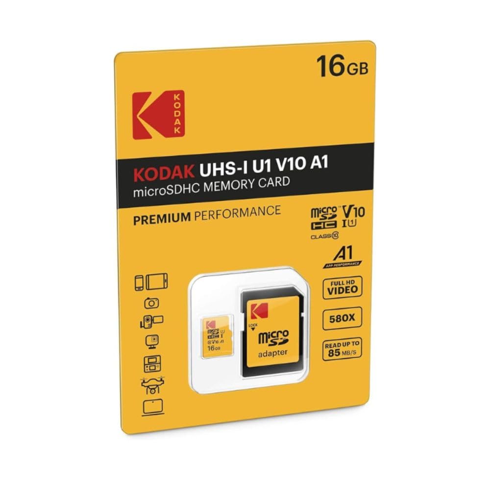 KODAK 16GB Class 10 UHS-I U1 MicroSDHC Card with Adapter 10x Write Speed