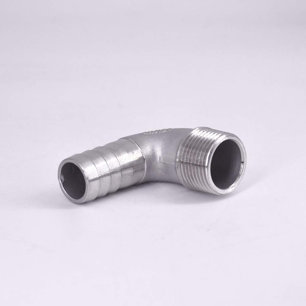 Raccord pour tuyau d'arrosage， Connecteur de raccord de tuyau en acier inoxydable BSPT mâle 1/8 "1/4" 3/8 "1/2" 3/4 "1" -2 "BSPT 6 8 10 12 14 15-60mm, coude à 90 degrés 304(1 BSPT To 25mm)