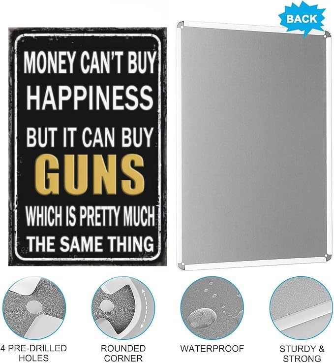 Vintage Metal Tin Sign Funny Sarcastic Party Wall Art Decor Signs Funny Metal Sign Money Can't Buy Happiness But It Can Buy Tools, Humorous Garage Wall Art Decor for Man Cave, Tool Shed, Home, Farmhouse, Bar,8x12 Inch Gift Idea