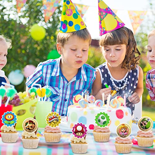 Mario Cake Toppers Cupcake Ring Decor For Kids Mario Birthday Baking Decorations Mario Party Supplies - 24 Count #TOP5