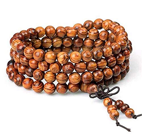 Familyhouse Wood Bracelet 108 Beads 8mm Diameter Tibetan Buddhist Link Wrist Sandalwood Beads Necklace Prayer Mala Elastic