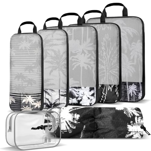 Tropical Palm Tree Travel Packing Cubes Set (7 Piece) - Essential Bag for Clothes Shoes Cosmetics Toiletry - Perfect Business Trip Accessories - Image 3