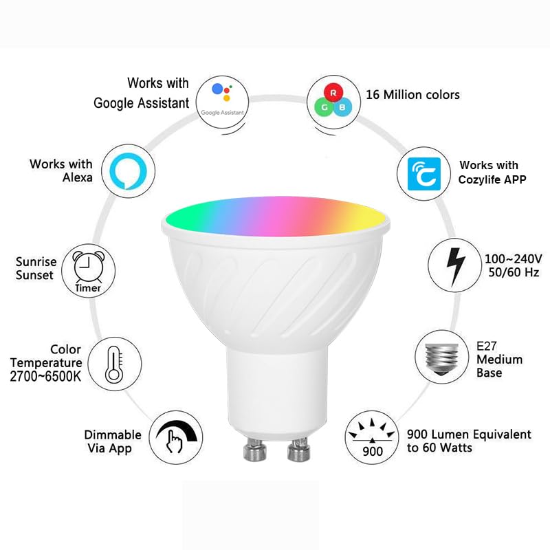 ngnsky Homekit GU10 WiFi Smart Dimmable RGBCW LED Light Bulbs Works with Homekit Siri Voice Control 5W, White - Image 3