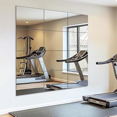 VASUHOME Glass Full Length Wall Mirror Tiles - [14 x12 Inch - 12PCS] HD Gym Mirrors for Home Gym, Full Body Long Mirror for Bedroom, Living Room, Door, Closet