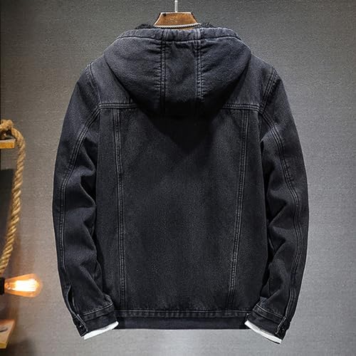 Men's Fleece Lined Denim Hoodie Jacket Casual Long Sleeve Button Down Trucker Coat Warm Winter Hooded Jean Jackets2