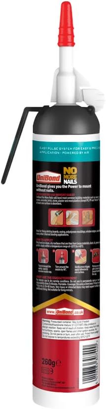 Unibond No More Nails Original No Cartridge Gun Heavy Duty Mounting Adhesive Easy To Use Instant Grab Adhesive Strong Glue For Wood Ceramic Metal Etc 1 X 260 G Pressurised