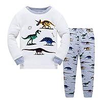 LitBud Kids Boys Christmas Pyjamas for Boys Dinosaur Nightwear Sleepwear Long Sleeve Pj Set for Kids Toddler 3-4 Years 4T Christmas Thanksgiving Gifts