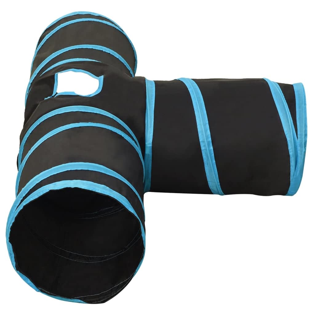Katzentunnel 3-Wege Schwarz Blau 90 cm Polyester Stahlrahmen Indoor Outdoor Spielzelt Krabbeltunnel Versteckspielzeug