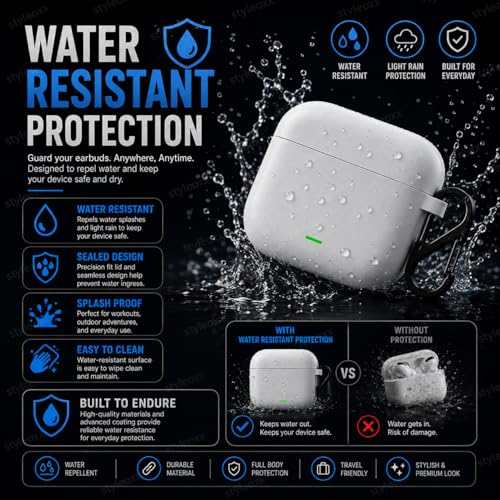 Image of Anvique Silicone Case Cover for Realme Buds T500 Pro, Shockproof Protective Earbuds Cover with Keychain Hook, Anti-Scratch Soft Silicone Skin, Full Body Protection Case (White S)