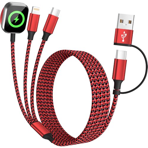 Image of Travel Essentials 3in2 Multi Charging Cable for iPhone Watch Charger,USB A /C to Type C /IP /iWatch Charger,Travel Chargers for Multiple Devices Compatible with iWatch Series&iPhone 16-12 5FT