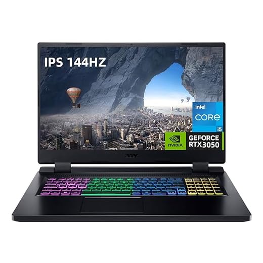 Acer Nitro 5 Laptop Gamer 17,3" FHD IPS 144Hz Laptops, Intel 12 núcleos i5-12500H até 4,5GHz, GeForce RTX 3050, 8GB RAM, 512GB SSD, teclado RGB retroiluminado, Windows 11, com cabo HDMI