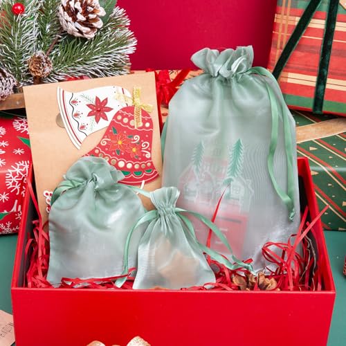Image of QIANF 20 Pcs Sage Green Small Organza Bags 4X6 inch for Wedding Favors with Drawstring, Mini Mesh Gift Bags Jewelry Pouch for Candy Bridal Shower Party Favor Baby Shower Christmas