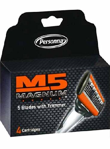 Personna, M5 Magnum razor Blades with Trimmer, 24 Cartridges - 6 packages of 4 Cartridges for a total of 24 Cartridges