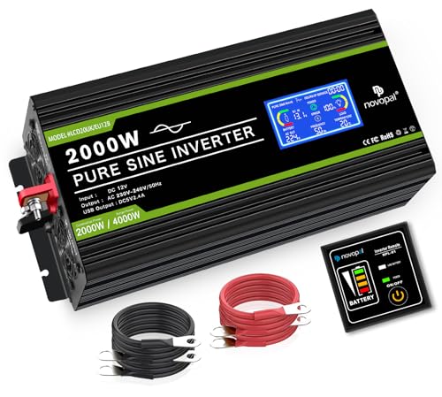 NOVOPAL 5000W Onda Sinusoidale Pura Power Inverter DC 24V AC 220V | 5m di Telecomandoper,Display LCD Intelligente,2 EU Presa con Uscita USB,per Camion ,Camping,Macchina da Caffè,Picco 10000W NOVOPAL 5000W Onda Sinusoidale Pura Power Inverter DC 24V AC 220V | 5m di Telecomandoper,Display LCD Intelligente,2 EU Presa con Uscita USB,per Camion ,Camping,Macchina da Caffè,Picco 10000W