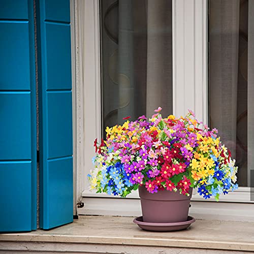 12 Bundles Artificial Fake Flowers For Outdoor Decoration,Uv Resistant Faux Plastic Fabric Greenery Shrubs Plants Fake Flowers Hanging Planter Kitchen Home Wedding Office Garden Decor #TOP3