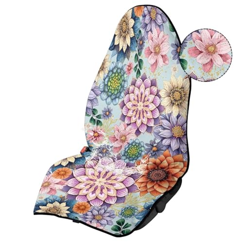 Image of Seat Covers for Cars Protector Front Seats Only,Waterproof Boho Mandala Floral Bucket Towel Seat Covers for Cars, SUV and Trucks,Fashion Car Accessories Easy to Install