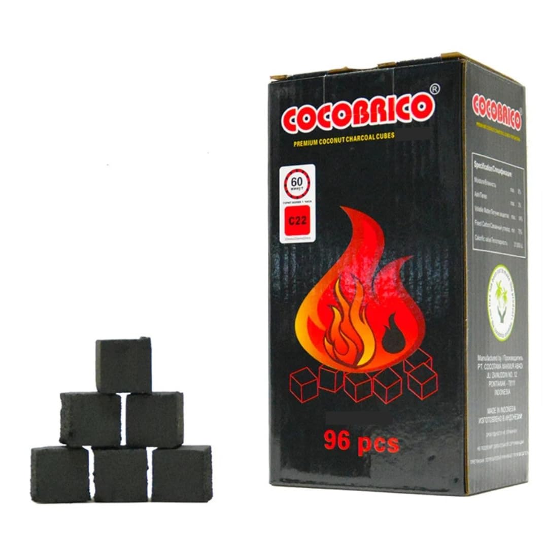 Coconut Charcoal Cubes Pack of 96 - Charcoal Incense Burner - BBQ & Grilling Coconut Charcoal Cubes - Premium Coals Flavorful Outdoor Cooking - Perfect for Cooking BBQ and Grilling 22mm