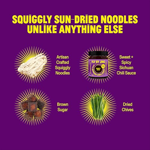Image of FLYBYJING Sweet & Spicy Noodles - Sun-Dried Asian Instant Noodles with Sichuan Sweet & Spicy Zhong Sauce - Ready in 6 Minutes - Premium Non-Fried Vegan Noodle, 12g Protein, Non-GMO (Pack of 6)