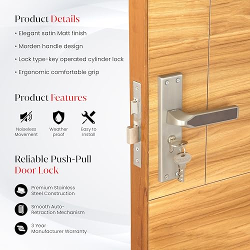 Image of LAPO Strong Door Lock for Daily Use | 45x45mm Lock Body | 60mm Cylinder | Fits 30-50mm Door Thickness | Designed for Left-Right Door Opening | 3 Brass Keys | Matt Finish | 3 Years Warranty | CY-303