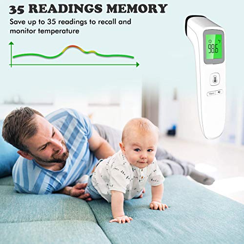 Medical Forehead Thermometer for Fever, Digital Infrared Non-Contact Thermometer with Instant Accurate Reading, Fever Alarm and Memory Function, for Baby, Kids and Adults