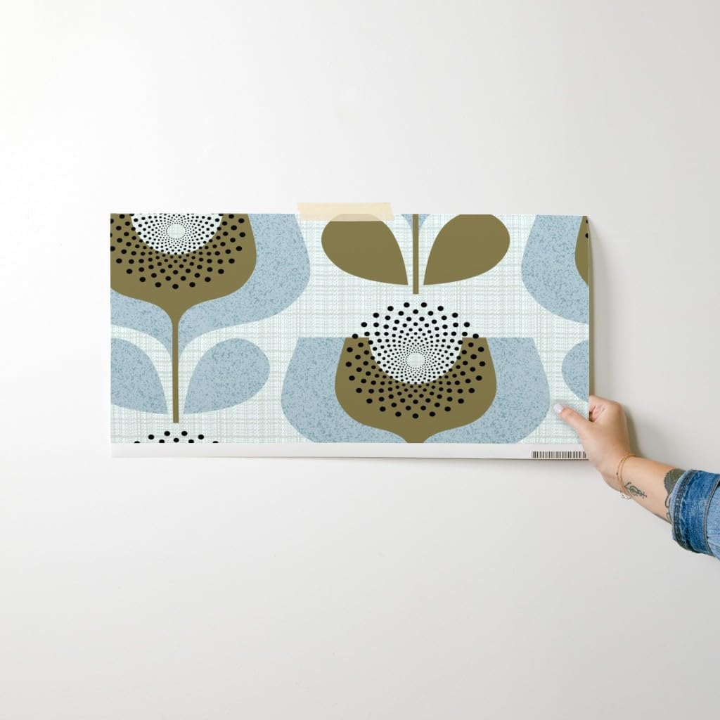 Removable Wallpaper Swatch - Grey Neutrals Flowers Geometric Earth Shapes 70S 60S Scandinavian Seventies Scandi Mid Century Custom Pre-Pasted Wallpaper by Spoonflower