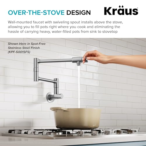 Image of KRAUS Oletto Pot Filler Faucet with Retractable Arm, Wall Mount Kitchen Faucet, Pot Filler for Stove in Matte Black, KPF-5001MB