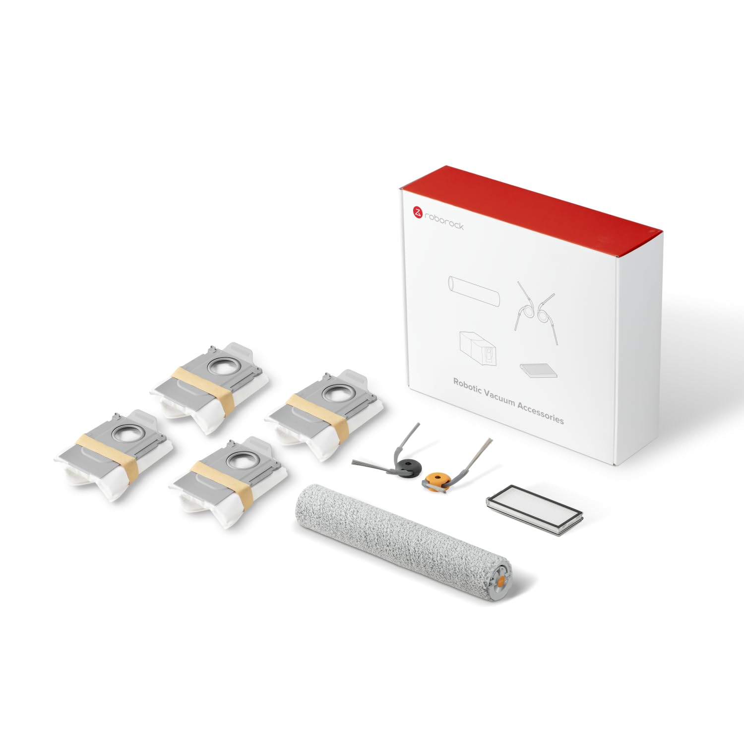 roborock Kit d'Accessoires d'Origine Comprenant 1 Serpillères Roller, 4 Sacs à Poussière, 1 Kit de Brosses Latérales, et 1 Filtre, Qrevo Curv 2 Flow