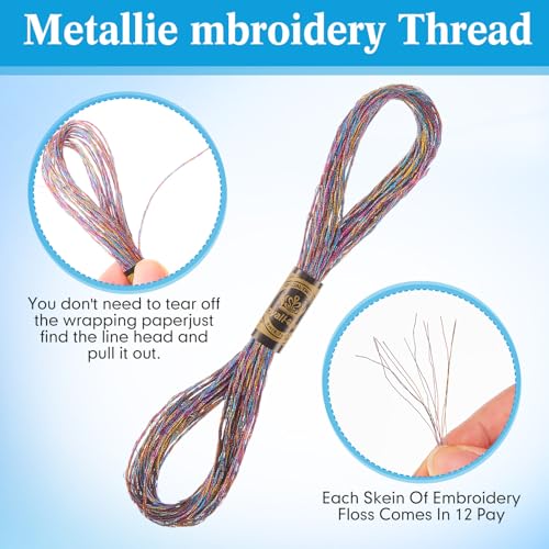 Image of WILLBOND 24 Pcs Metallic & Cotton Embroidery Floss, 24 Vibrant Colors, Polyester Blend, 8.75 Yards Each, Ideal for Embroidery, Cross-Stitch, DIY Crafts