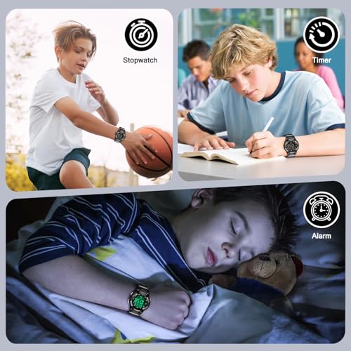 Kids Watch Boys,Digital Outdoor Sports Watches,50M Waterproof Chronograph Multifunctional Wristwatch with Alarm/Timer/Stopwatch for 5-16 Year Old Children Teens-Fits Wrist 6.3"-9",Kids Gift3